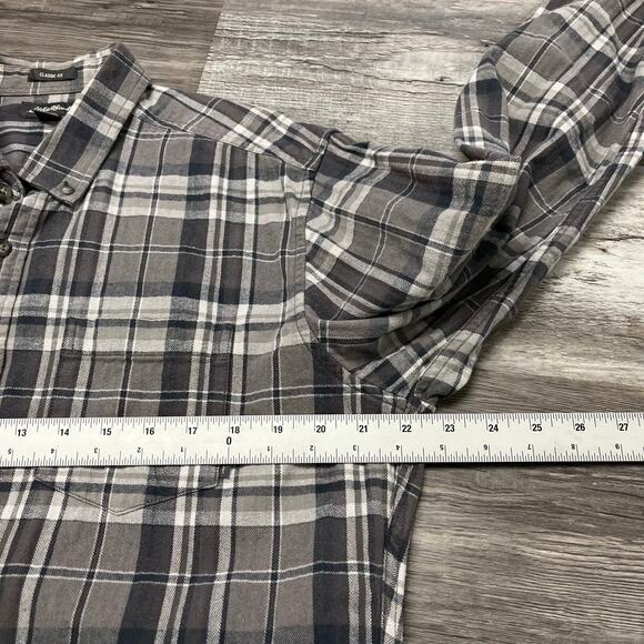 Eddie Bauer Grey Tartan Plaid Mens L Tall Classic Fit Button Down Flannel Shirt - Picture 6 of 8